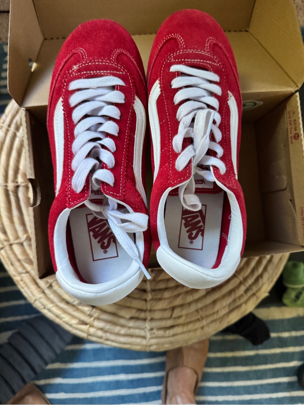 Vans Red and White Low-Top Sneakers